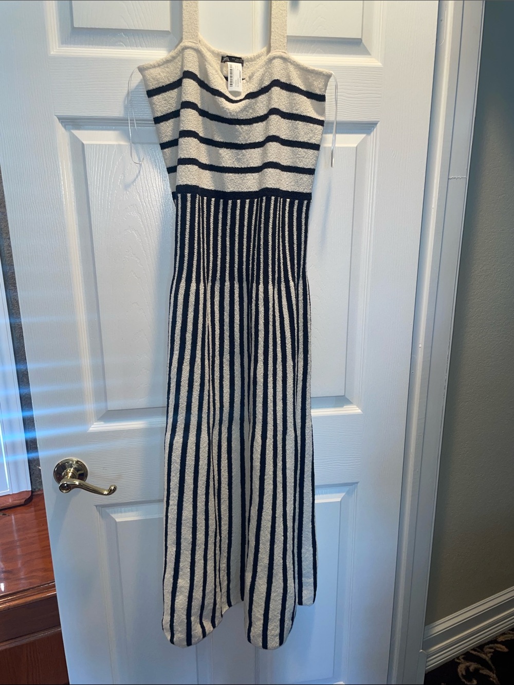 Zara Cream and Black Striped Knit Maxi Dress
